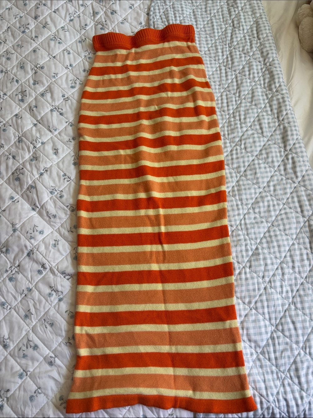 PrettyLittleThing Orange and Cream Striped Knit Maxi Skirt